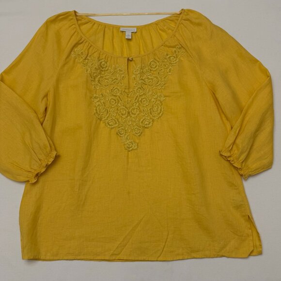 GUC Charter Club Women's Yellow Top Blouse w/ Front Keyhole Detail Size L - Picture 1 of 8